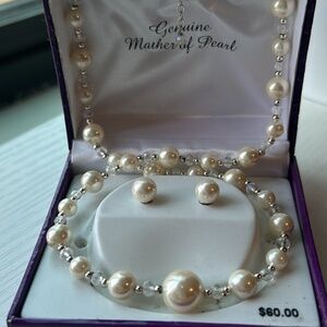 Genuine Mother of Pearl Necklace Earring Set